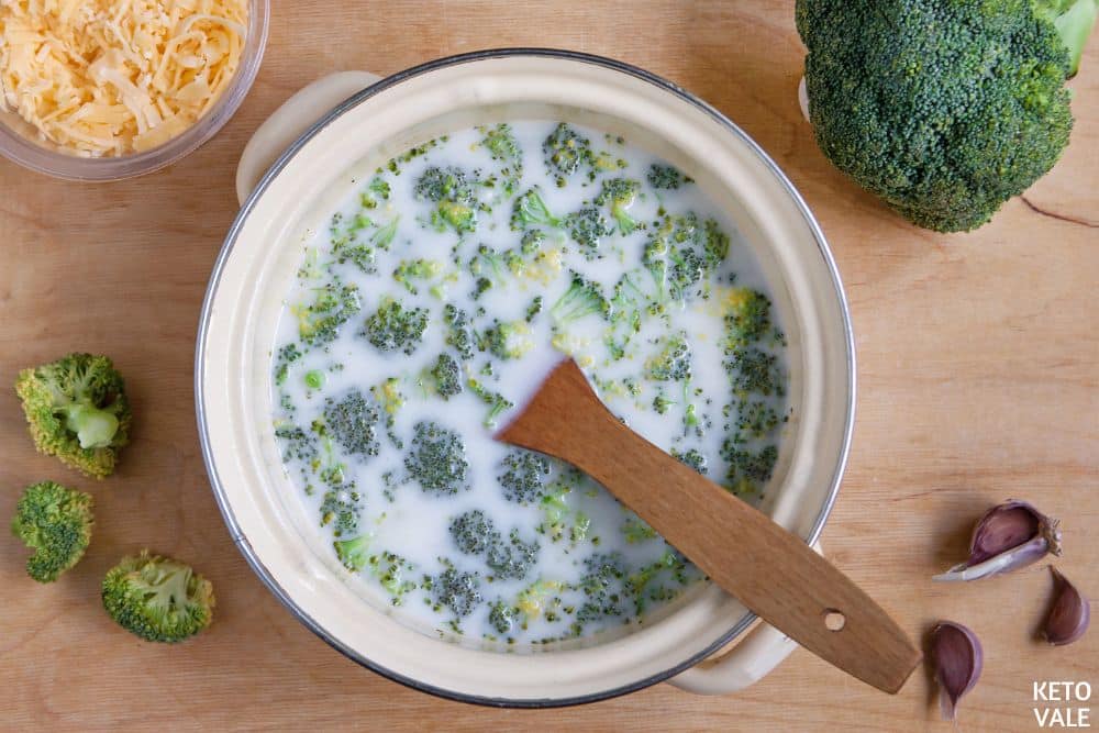 add chicken broth heavy cream broccoli