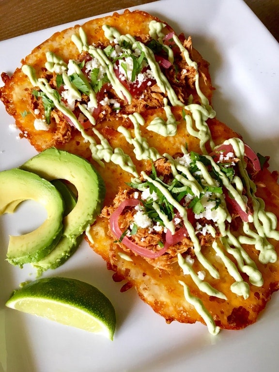 Cheese Shell Tacos with avocado sour cream