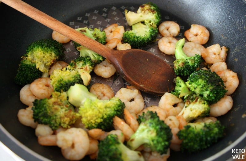add shrimp and saute with broccoli