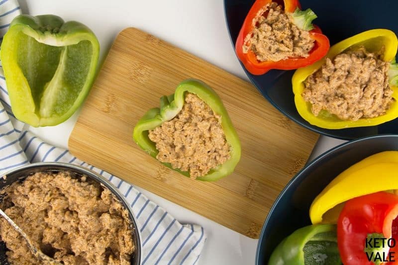 spoon beef into peppers