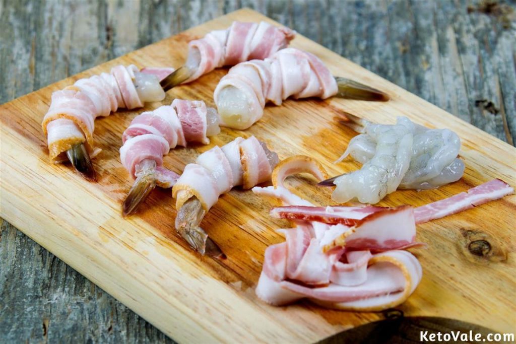 Wrap bacon around shrimp