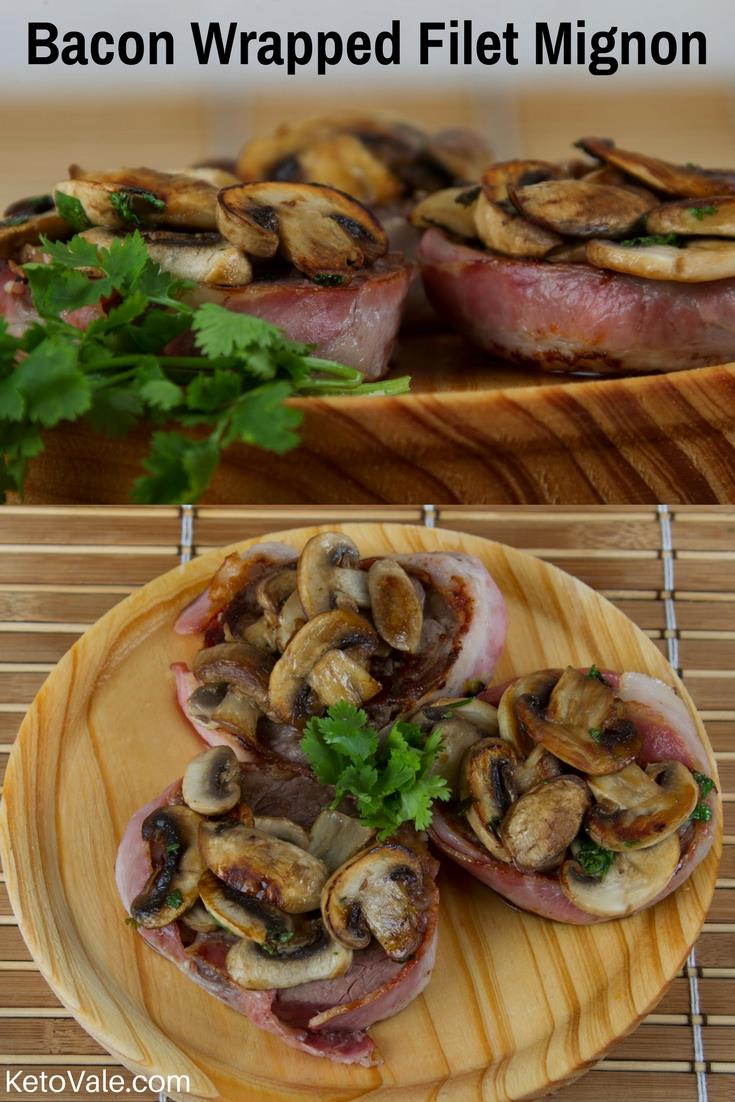 Filet mignon wrapped in bacon with mushroom sauce