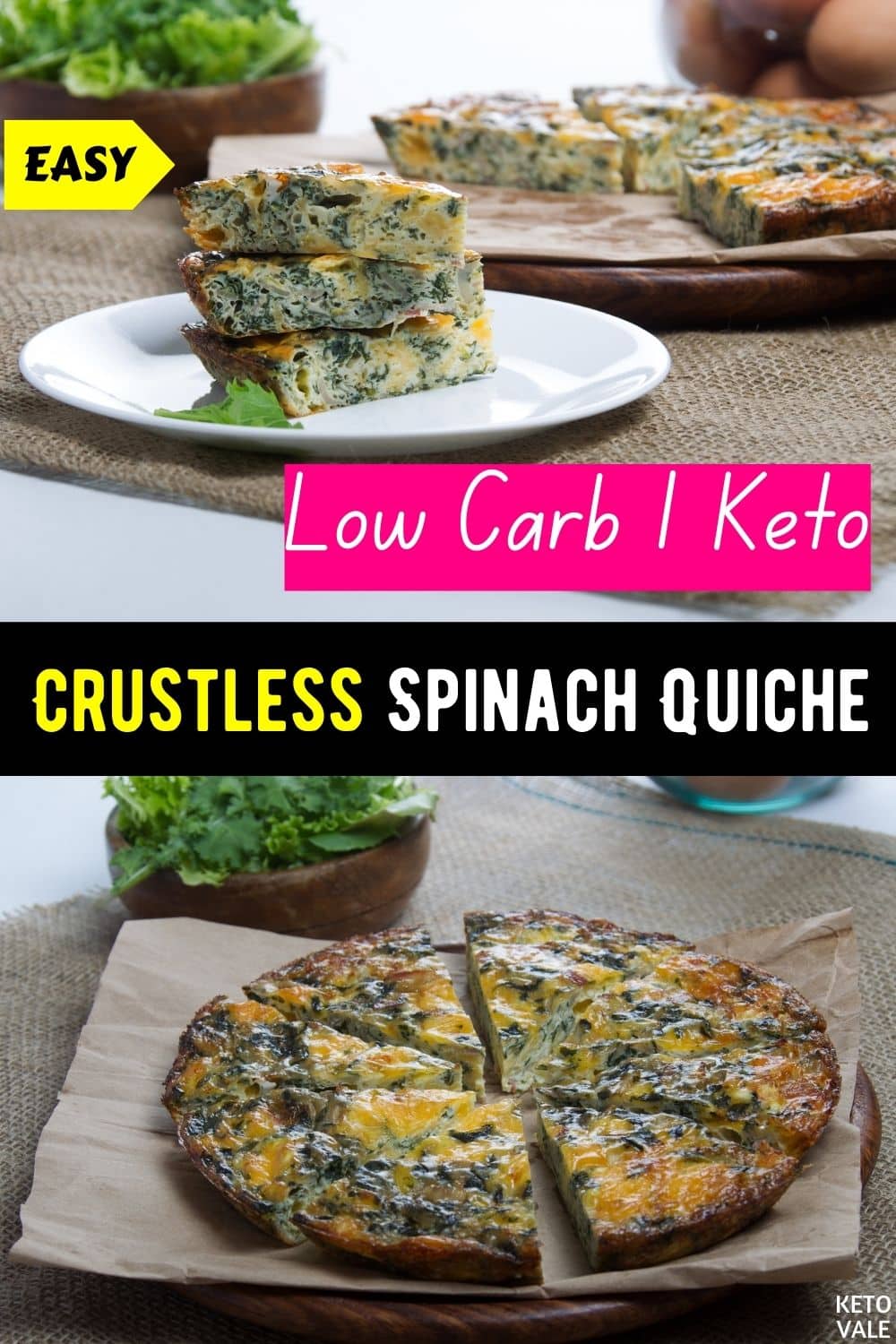 Keto Crustless Spinach Quiche Low Carb Recipe | KetoVale