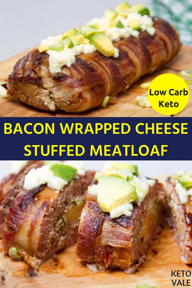 Keto Bacon Wrapped Cheese Stuffed Meatloaf