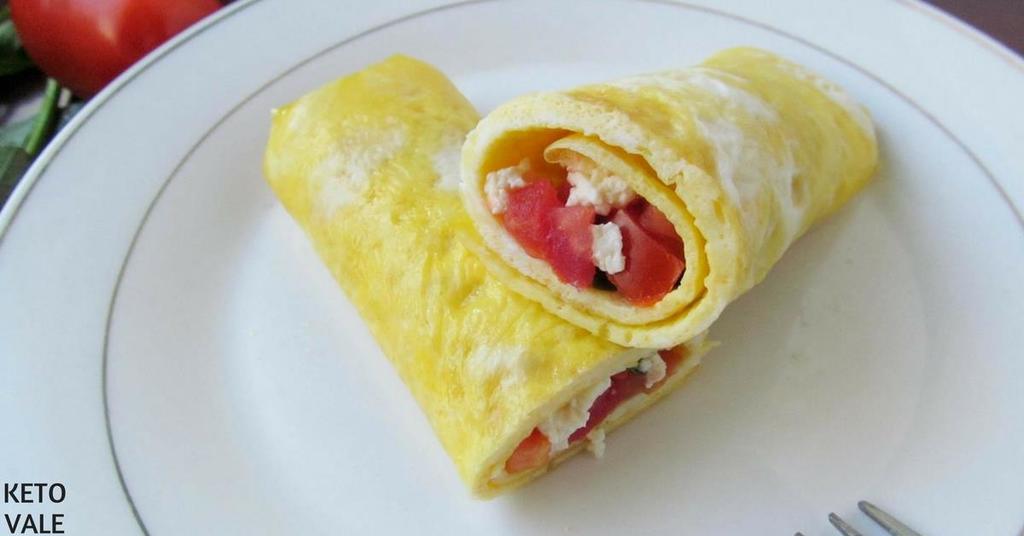 Egg Wrap with Feta Cheese Tomato Low Carb Recipe Keto Vale