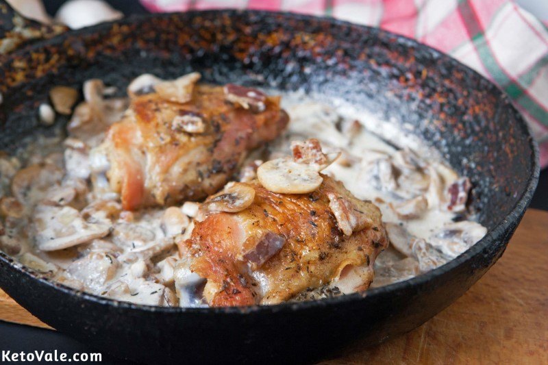 Chicken Thighs with Bacon Mushroom Sauce Low Carb Recipe
