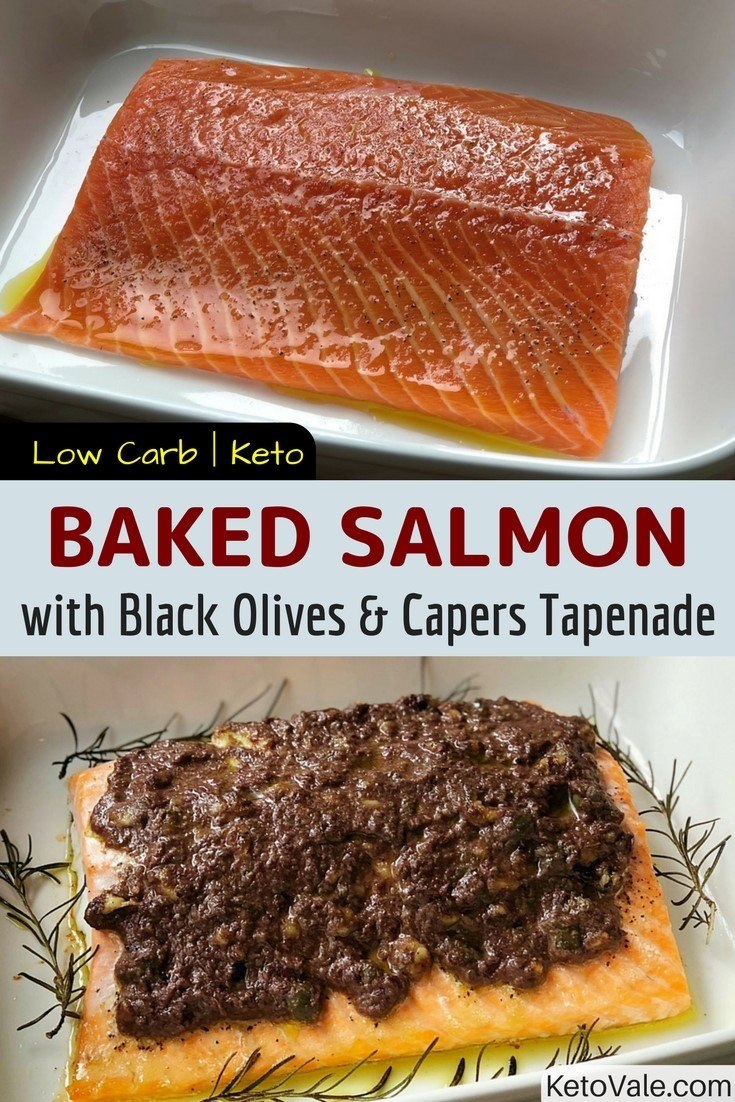 Baked Salmon with Black Olives and Capers Tapenade