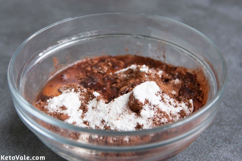 Beat cream cheese, cocoa powder, erythritol