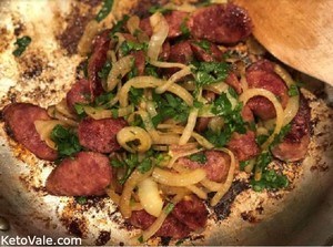 Fry onion and sausage