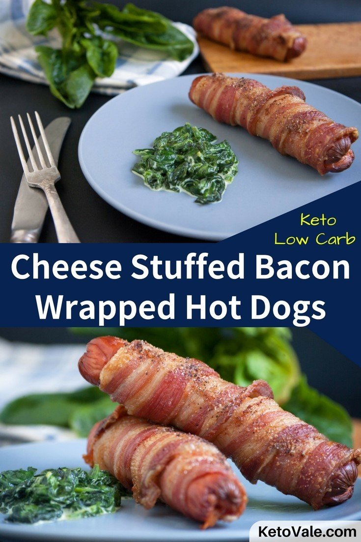 Keto Cheese Stuffed Bacon Wrapped Hot Dogs | KetoVale