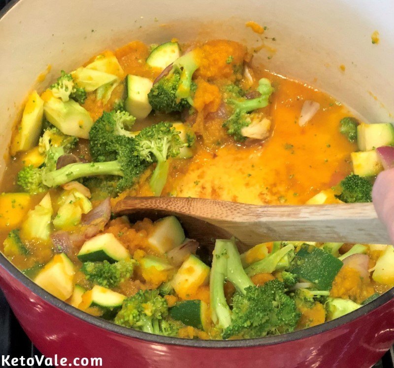 Saute zucchini broccoli and pumpkin