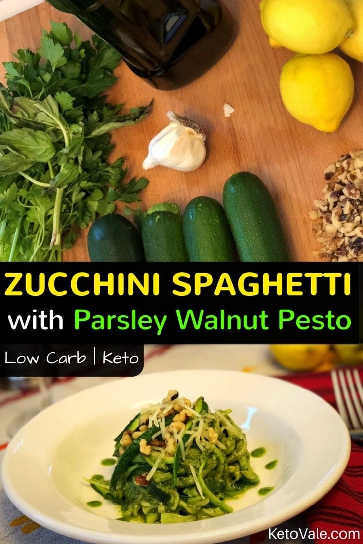 Zucchini Spaghetti with Parsley Walnut Pesto