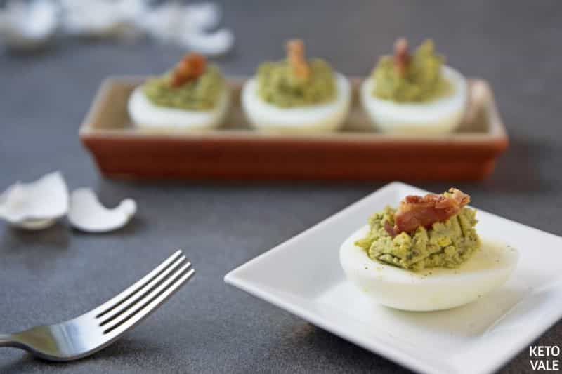 Avocado bacon deviled eggs