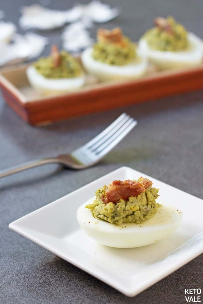 Keto avocado bacon deviled eggs