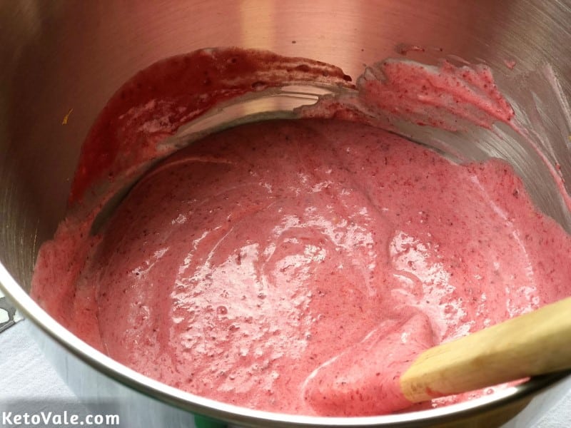 Fold fruit syrup to whipping cream