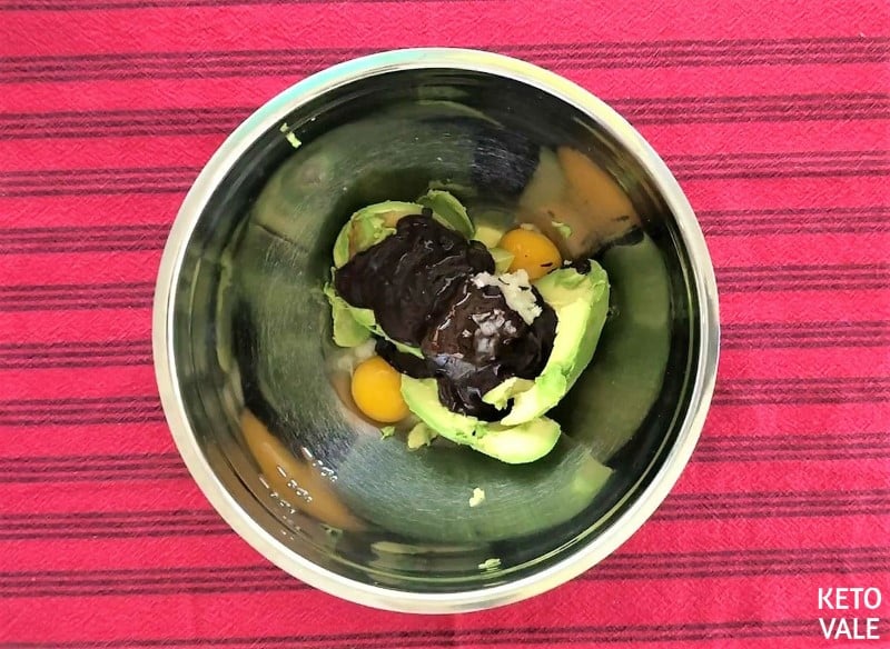 Mix avocado, egg, melted chocolate