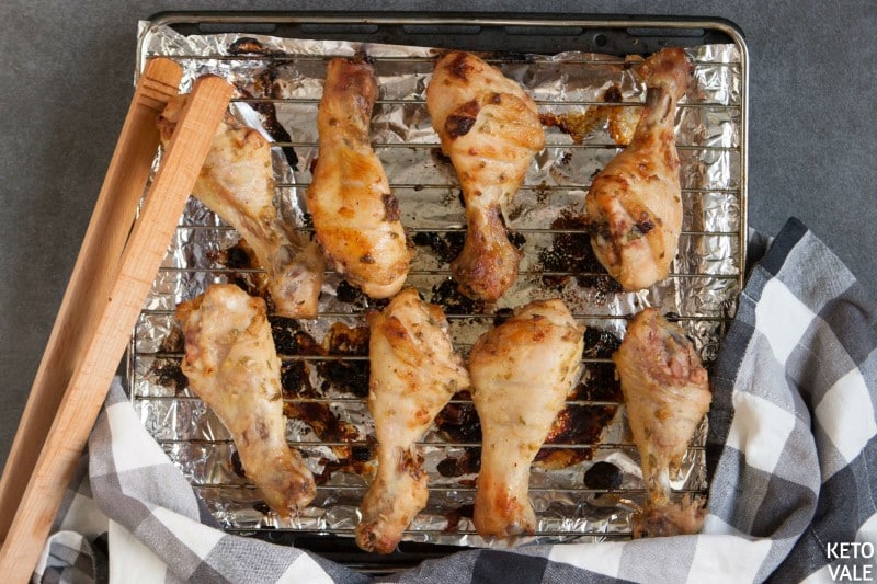 Brush drumsticks with marinade