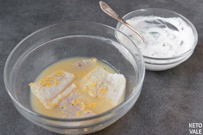 Marinate cod with lemon juice, zest, salt pepper