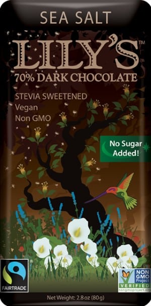 Lily’s stevia-sweetened dark chocolate with sea salt