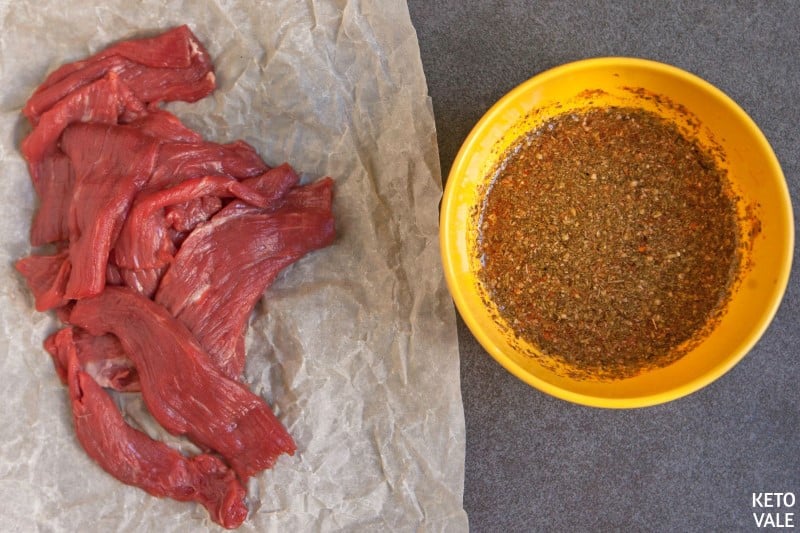 slice round steak into strips