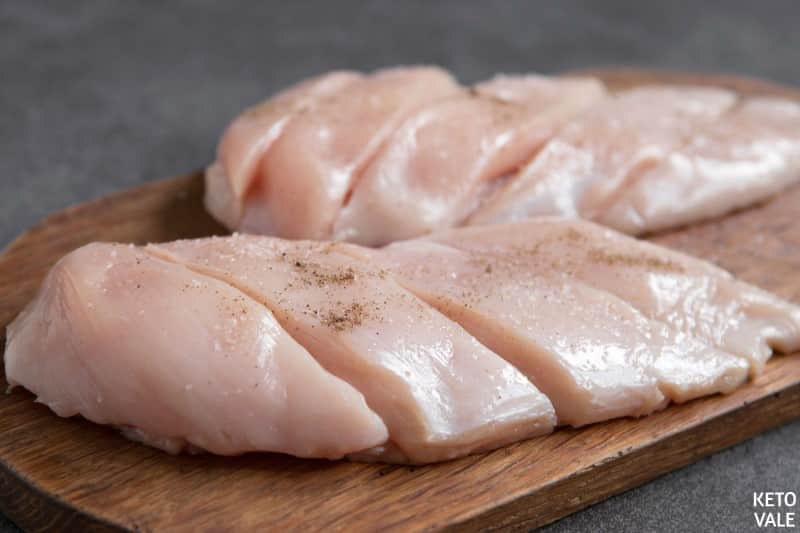 cut chicken breast into finger-sized