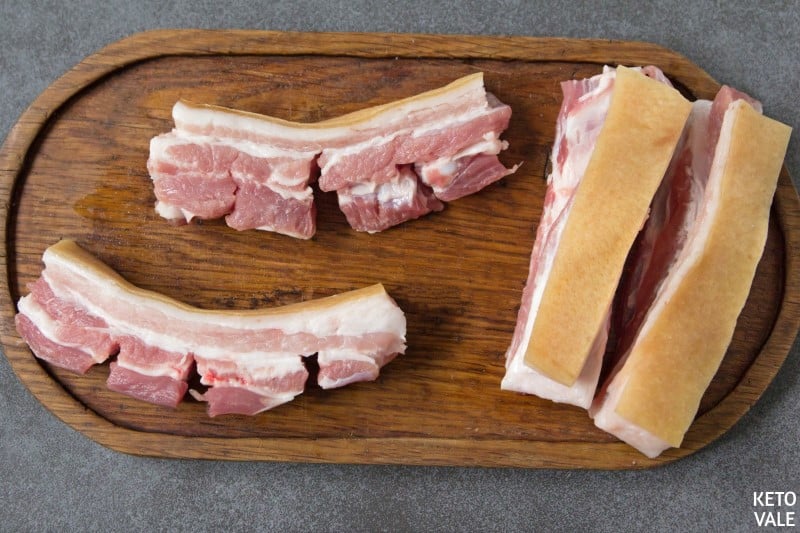 cut pork belly into strips