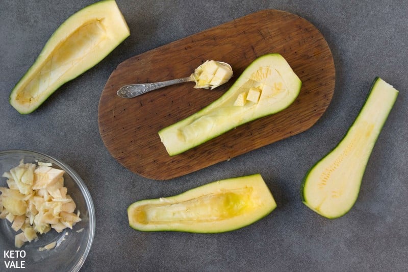 cut and remove inside zucchini