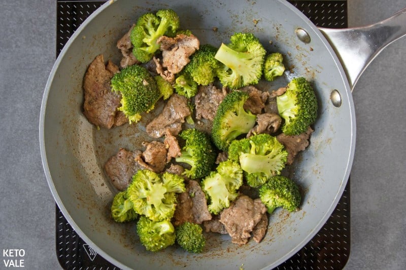 stir broccoli with steak