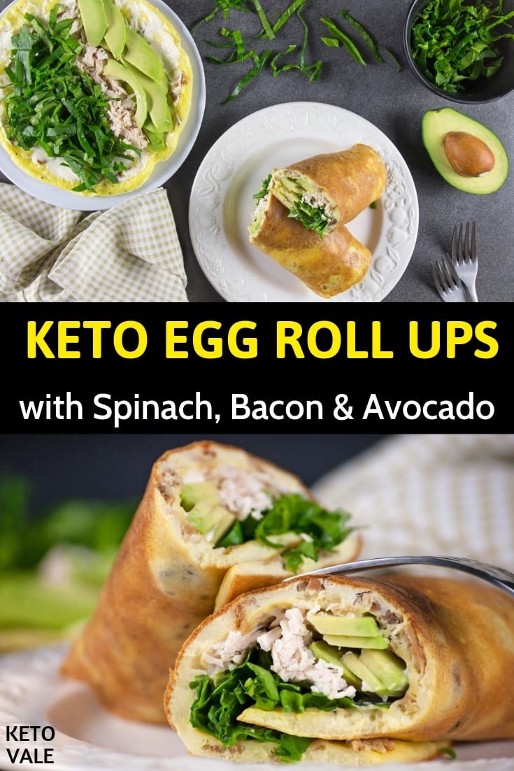Keto Egg Roll Ups with Bacon Spinach Avocado Low Carb Recipe | KetoVale