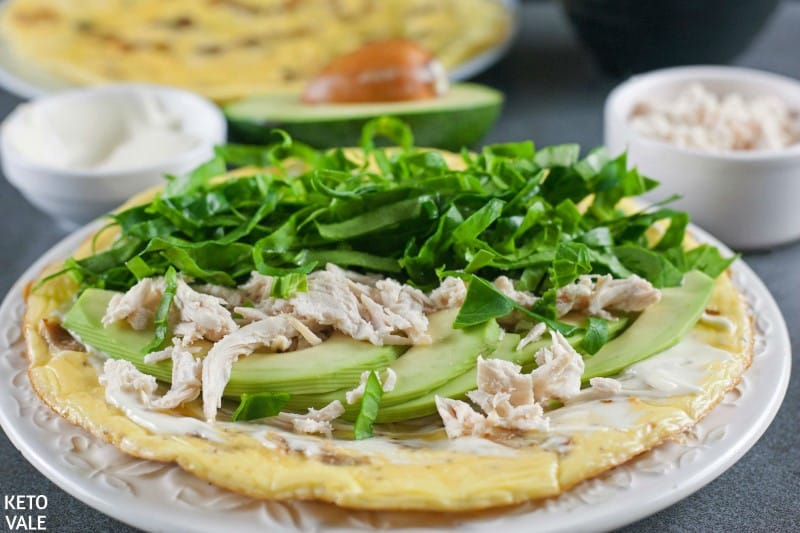 top spinach avocado shredded chicken