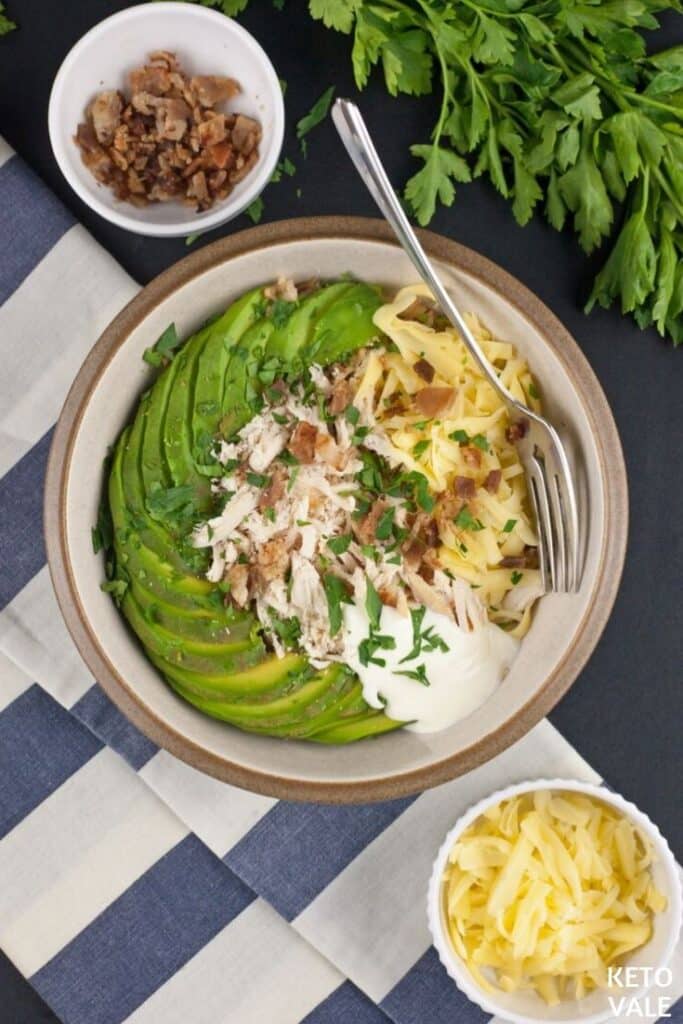 keto egg chicken avocado breakfast bowl