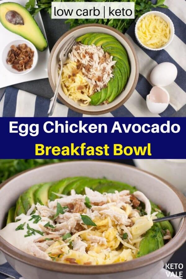 Keto Breakfast Bowl with Avocado Scrambled Eggs and Chicken | KetoVale