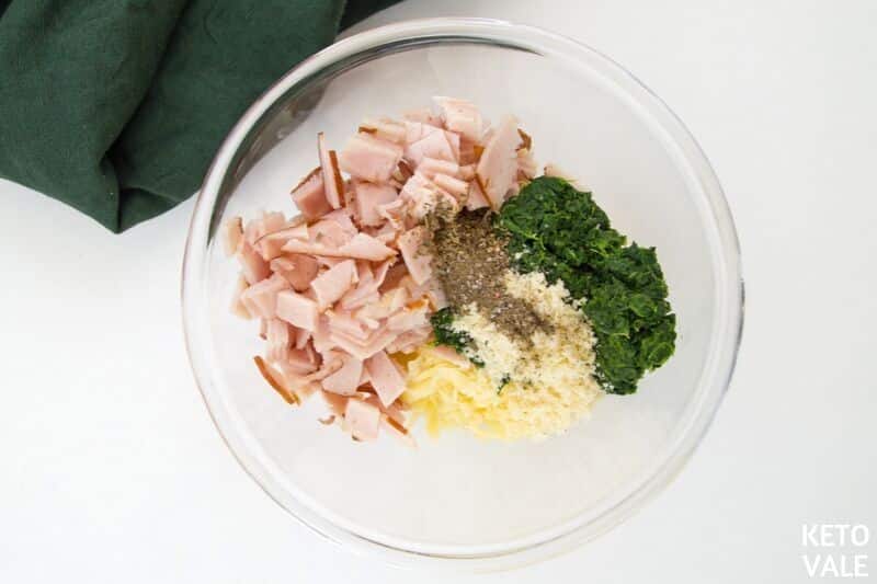 mix ham cheese spinach