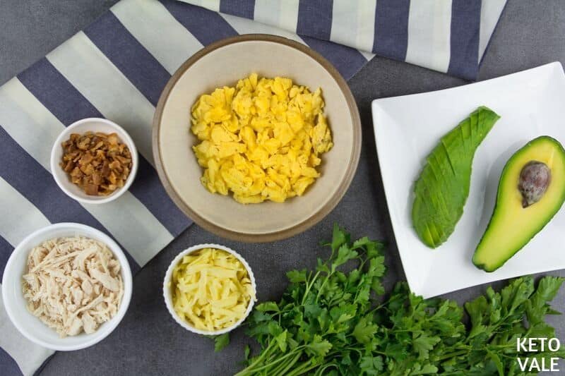 shredded chicken sliced avocado
