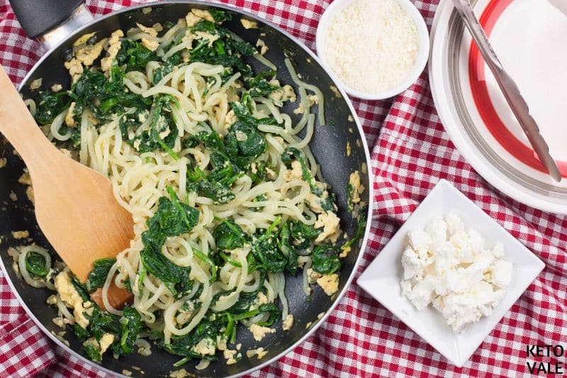 add egg serve spanakopita noodles