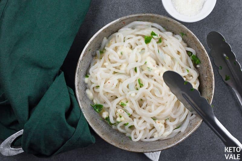 add seasoned noodles melted camembert