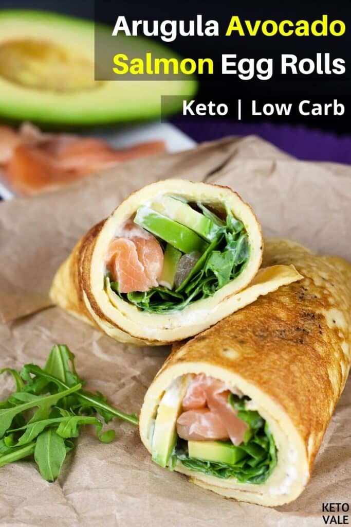 low carb arugula avocado salmon egg rolls