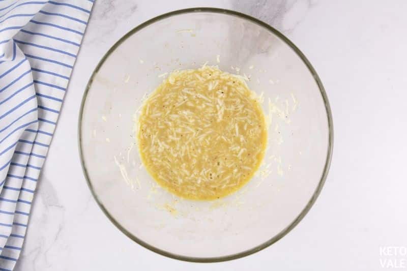 Whisk eggs mozzarella vanilla extract
