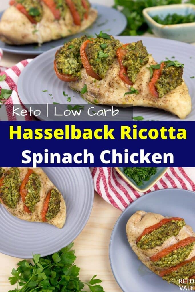 keto hasselback ricotta spinach chicken