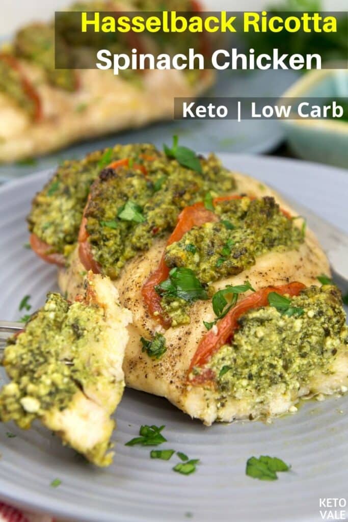 Easy Keto Hasselback Ricotta Spinach Chicken Low Carb Recipe | KetoVale
