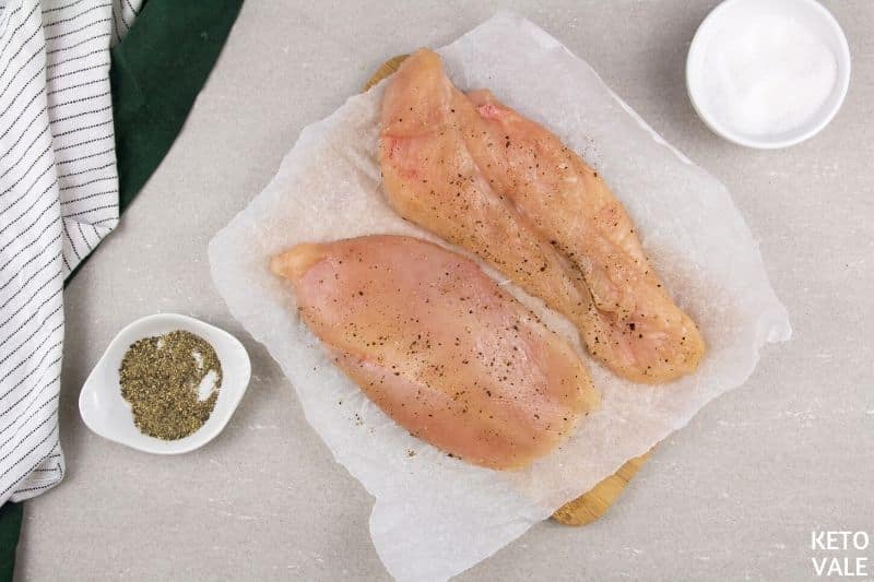 slice chicken breast season