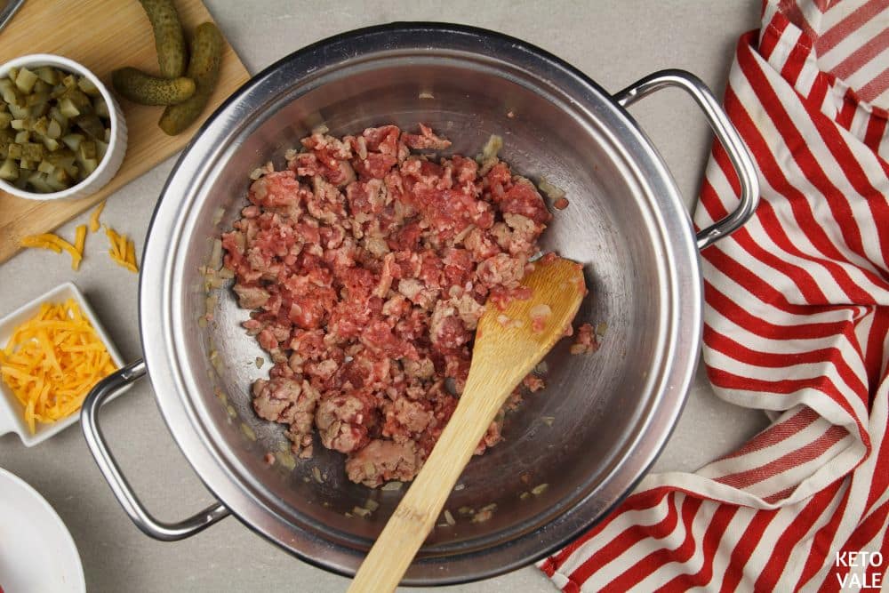 saute ground beef in a pot